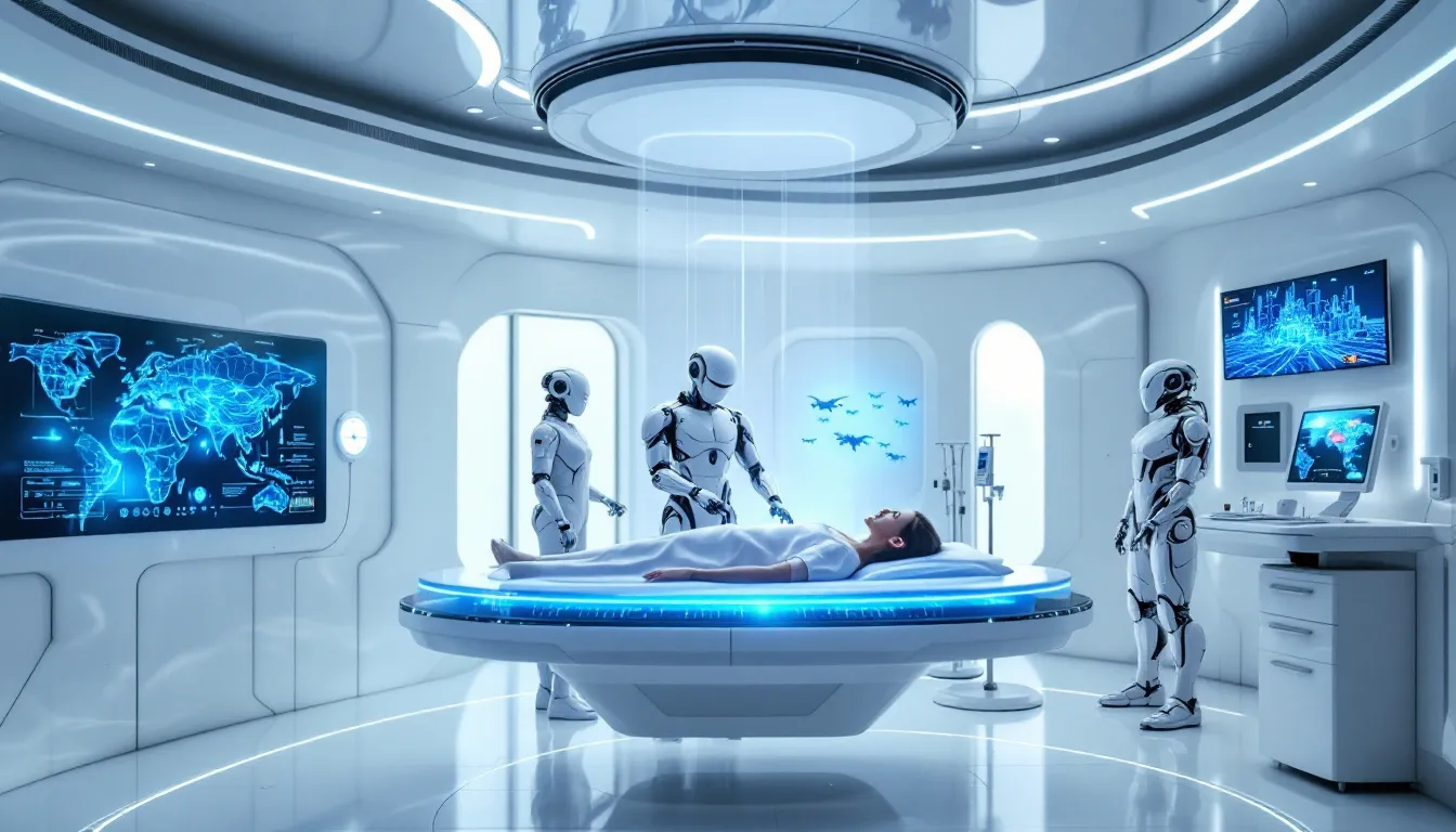 A healthcare environment featuring autonomous systems enhancing patient care.